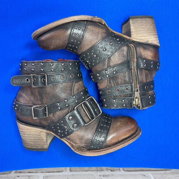 🦅|•FREEBIRD BY STEVEN•| SLAYER Leather Buckle Ankle Booties Size 8 - Picture 6 of 12